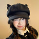 Changyin niche cute cat ear octagonal hat for women in autumn and winter, Japanese style, sweet and versatile, small literary newsboy beret, black cat ear hat, one size M (56-58cm)