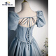 French Princess Evening Dress for Women Light Luxury Niche Satin Adult Ceremony Vocal Art Test Solo Blue XS