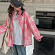 Girls Spring and Autumn Plaid Shirt 2025 New Autumn Korean Children's Shirt Jacket Girls Older Long Sleeve Top Trendy Pink 150