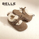 Belle Children's Shoes Plus Velvet Birkenstock Shoes 2025 Winter New Girls' Warm Wool Cotton Shoes Little Girls Casual Shoes Camel 26