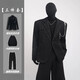 An Chuxia black high-end design light luxury starry sky suit jacket men's niche pearl hanging chain trendy three-piece set three-piece set black + black long sleeves + black trousers XL