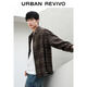 UR star same style 2026 spring new men's trendy velvet plaid cardigan shirt UUV250027 dark brown green plaid S