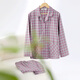 American Standard spring and autumn new long-sleeved couples brushed cotton pajamas set for women, cotton plaid, casual home wear for men, bean paste purple L