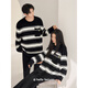 Beiyan Half Velvet Couple Pajamas for Men and Women New Autumn and Winter Striped Coral Velvet Warm Home Clothing Casual Outerwear Suit F60621 Men's L