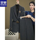 ROMON High-end Internet Celebrity Woolen Suit Women's 2025 Winter Style Commuting Slim Jacket + Wide Leg Pants Dark Gray Two-piece Set XL Recommended 115-125 Jin Jin equals 0.5 kg