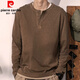 Pierre Cardin 2025 Spring and Autumn New American Retro Casual Henley Collar Long Sleeve T-Shirt Men's Versatile Simple Solid Color Bottoming Shirt Brown XL Recommended 115-145 Jin Jin equals 0.5 kg