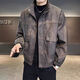 Autumn new leather jacket men's stand-up collar jacket trendy brand handsome retro distressed short versatile leather jacket top trendy coffee color 3XL recommended weight 145-160Jin Jin is equal to 0.5 kg