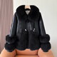 Gu Bing Haining's new fox fur coat for women, young style fur one-piece sheepskin coat, fashionable black M recommendation (85-110Jin Jin equals 0.5kg)