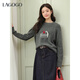 LAGOGO Cherry Black Forest Dark Gray Sweater Women Lagogu 2025 Winter New Style Woolen Round Neck Sweater Dark Gray M