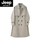 JEEP SPIRIT Korean style windbreaker men's mid-length trendy loose over-the-knee British double-breasted coat autumn and winter thickened casual coat khaki gray plus cotton S 100-120Jin Jin is equal to 0.5 kg