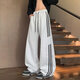 American heavyweight three-stripe sports pants for men, spring and autumn thin floor-length wide-leg pants, loose straight casual pants, 818 white, gray and red stripes, clearance pickup L