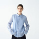 EIN PURE Relaxed silk cotton blue lace accordion lapel long-sleeved shirt for women 2025 autumn new style light blue S