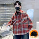 Boys' coat all-in-one velvet 2025 new children's outer shirt autumn and winter fashion woolen plaid top for big children TZ-3124 plaid hooded jacket - red 140 cm suitable for height 130-140cm