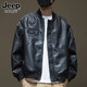 JEEP SPIRIT Genuine Jeep High-end Jacket Men's 2026 Spring and Summer New Retro PU Leather Jacket Men's American Motorcycle Spring and Autumn Jacket Men Black PU Leather M Weight 120 130 Jin Jin equals 0.5 kg