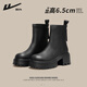 Pull back thick-soled Martin boots for women, autumn new style, taller, slimmer, super hot temperament, black short boots, black 37