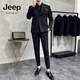 JEEP SPIRIT Jeep Double Breasted Suit Men's Suit Suit Autumn Men's Striped Casual Suit Men's Business Formal Wear Groom Dinner Black (Suit+Trousers+Vest) XL 52 125-140 Jin Jin is equal to 0.5 kg