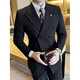 SEPTWOLVES double-breasted striped suit men's suit spring and autumn new trendy business casual slim suit three-piece black suit + trousers + vest 3XL (155-165Jin Jin equals 0.5 kg)