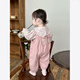 Xinnan Baby Autumn Clothes Winter One-Year-Old Girl Toddler Clothing Doll Collar Shirt Overalls Two-piece Baby Clothes Pink Floral Bunny Suspender Set 90 Codes