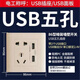 Bull household USB socket with 5 five-hole socket panel mobile phone charging fast charging hotel dedicated 86 concealed two-position USB five-hole socket white