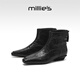 Millies Genuine Leather Sheepskin Ankle Boots Women's Chelsea Slim Boots Plus Velvet Short Boots Women's Square Toe Thick Heel Women's Boots Black 37