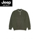 JEEP SPIRIT American retro design casual Henry collar sweater sweater for men and women loose autumn couple lazy pullover top green high quality M