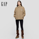 GAP women's 2025 new autumn style appliqué embroidered logo imitation sherpa loose zipper stand collar jacket 843660 Khaki S (160/84A) Asian size
