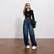Sancai 2025 winter new one-piece velvet brushed waist jeans casual loose sickle pants trousers M