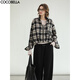 COCOBELLA25 Early Autumn New Cotton Plaid Shirt Women's Commuting Casual Fashion Jacket SR3230 Color Black Plaid M