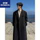 ROMON shoulder pads + belt style autumn and winter knee-length woolen coat men's mid-length thickened woolen windbreaker jacket new product black M