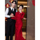 Xiangge Engagement Clothes Women's New Chinese Style Cheongsam Winter Clothes Improved Toast Clothes 2025 New Bride Wedding Dress Mermaid Back Burgundy Long Sleeve Quick Hair 2XL