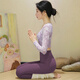 Double show 2025 super hot yoga wear high-end fake two-piece beautiful Pilates suit for women autumn and winter long-sleeved sports fitness top Gray rose top M 95-110