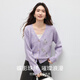 Shandubila Wool Stretch Sweater Women's Winter Elegant V-Neck Warm Thick Knitwear Contrast Color Loose Slim Cardigan Top