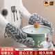 Chuangjingxin selects oven gloves, German quality kitchen thickened thermal insulation anti-slip gloves tools, high temperature resistant and anti-scalding household oven micro white plaid 2 pieces