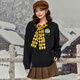 B.Duck Little Yellow Duck Sweater Women's 2025 Winter New Contrast Color Jacquard Plaid Scarf Patch Hooded Sweater Black XS