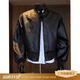 Jufeng American deconstructed short leather jacket men's high-end handsome motorcycle baseball uniform trendy brand workwear bomber jacket black quality upgrade XL 130-150Jin Jin equals 0.5 kg can be worn