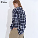 Fano studios Fan Luo Fano casual and versatile brushed yarn-dyed plaid contrasting color set four-button relaxed shirt women's top blue and white plaid ready stock L