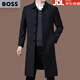 BOSS lapel windbreaker men's spring and autumn long business casual middle-aged knee-length men's thin jacket navy blue 4XL 195 (suitable for 190-205 Jin Jin equals 0.5 kg)