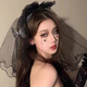 Zi Jiafu Dark Halloween Ghost Bride Veil Witch Elf Black Bow Headdress Funny Dress Up Hair Accessories Women Red Rose Black Veil