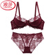 LangSha Red Pure Desire Sexy Underwear Women's Zodiac Year Set Lace Ultra-Thin Push-up Breast Control Anti-Sagging Bra Burgundy Set High-end Underwear Gift Box 75B (34)
