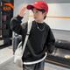 Anta children's fleece sweatshirt for men and women, middle and large children 25 autumn and winter new style youth loose cotton skin-friendly long-sleeved top black early autumn hot sale 160 cm