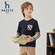 HAZZYS children's clothing boys' crew neck shirt autumn new pique stitching long-sleeved T-shirt navy 165
