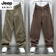 JEEP SPIRIT autumn and winter plus velvet 2025 American casual trousers men's machete pants loose straight corduroy sports trousers black plus * velvet XL 135-155Jin Jin equals 0.5 kg
