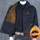 Autumn and winter velvet thickened denim jacket men's trendy cotton coat cold and windproof warm jacket elastic loose large size velvet thickened black high quality thickened 2XL recommended 145-160Jin Jin equals 0.5 kg