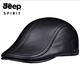 JEEP SPIRIT old man hat men's new cowhide fashion versatile warm leather peaked hat ear protection cotton hat winter black M L (56-59c adjustable size)