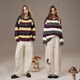 Fairy's Pocket Sequin Striped Contrast Color Sweater Women's 2025 Autumn and Winter New Lazy High-Quality Wool Sweater College Stripe Yellow M