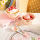 Girly Heart Strawberry Double-Eared Bowl and Spoon Thickened Soup Bowl Salad Bowl Rice Bowl Household Bowl High-Looking Underglaze Color Tableware Light Pink Strawberry Double-Eared Bowl (2 Bowls 2 Spoons) 4-piece Set