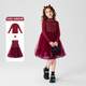 Disney (Disney) Girls Autumn and Winter New Year's Red Dress Children's Velvet Two-piece Set Thickened Princess Dress Girls Red 150