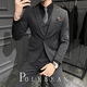 ROMON Groom's Business Casual Korean Style Slim Three Piece Wedding British Style Wedding Professional Formal Men's Suit Suit Black (Suit+Vest+Trousers) XL