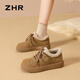 ZHR Birkenstock shoes for women winter short plush casual women's suede cowhide versatile cotton shoes for women EH278B camel 38