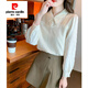 Pierre CARDIN fashionable doll collar shirt for women in autumn new Korean style versatile long-sleeved chiffon shirt slim-fitting base shirt top CY6196 apricot L